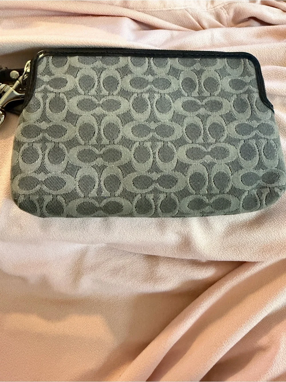 Coach Gray Wristlet with Silver Hardware and TWO pockets!